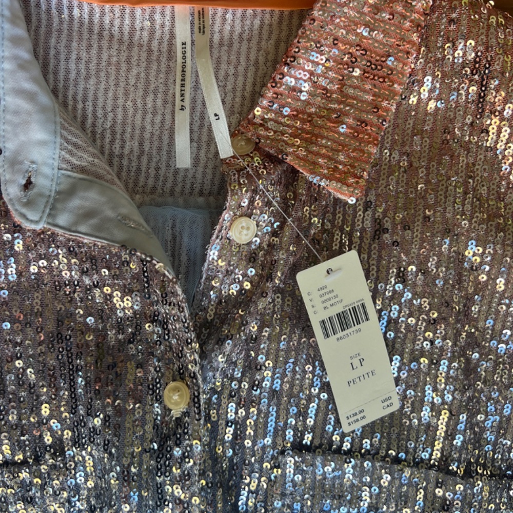 Anthropologie (Maeve) Ombre Sequin Shirt,  L petite (NWT) - Picture 2 of 4